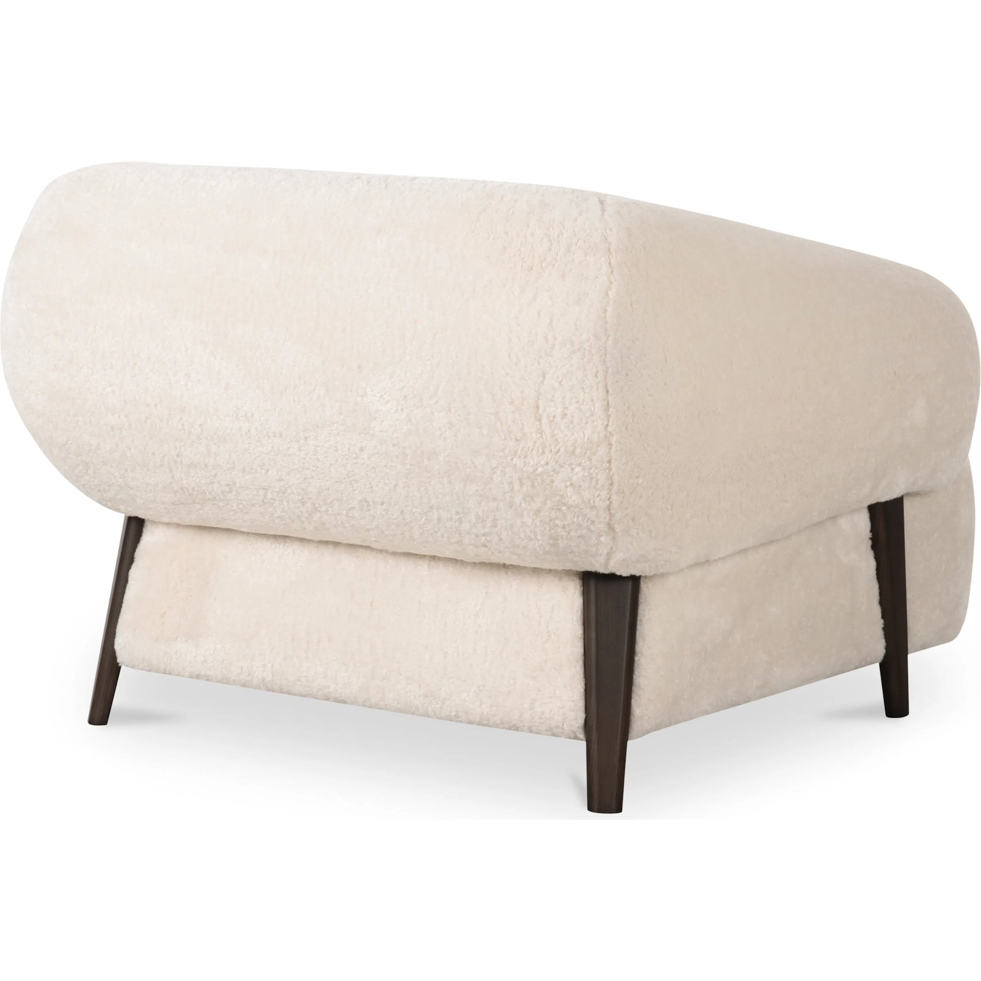 Devlin Lounge Chair by Moe's Home Collection in cream faux fur. Made from upholstery: 100% polyester, ash wood leg, foam, fiber seat, plywood frame in a transitional style.