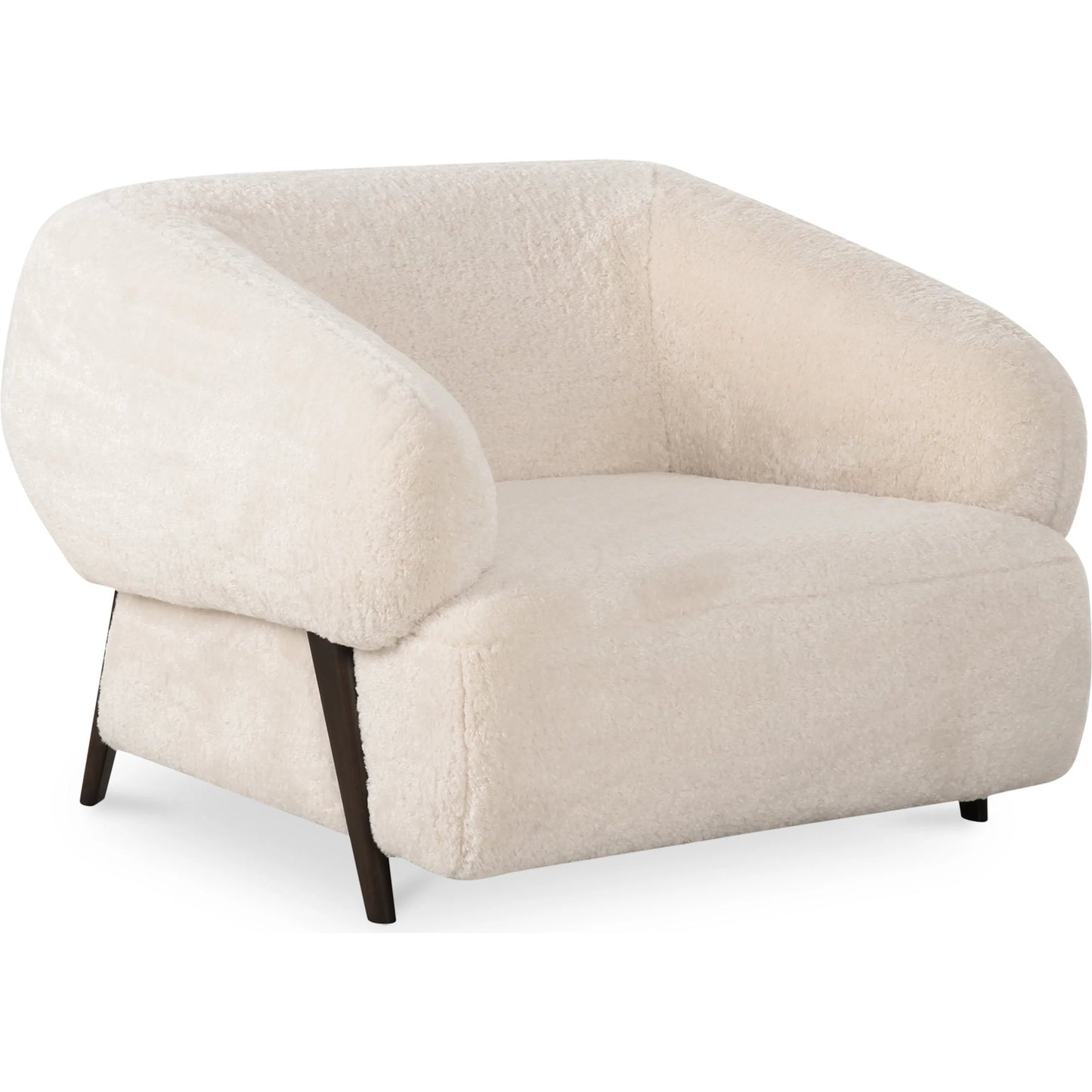 001 SI-2367969 | Primary Silo | Devlin Lounge Chair by Moe's Home Collection in cream faux fur. Made from upholstery: 100% polyester, ash wood leg, foam, fiber seat, plywood frame in a transitional style.