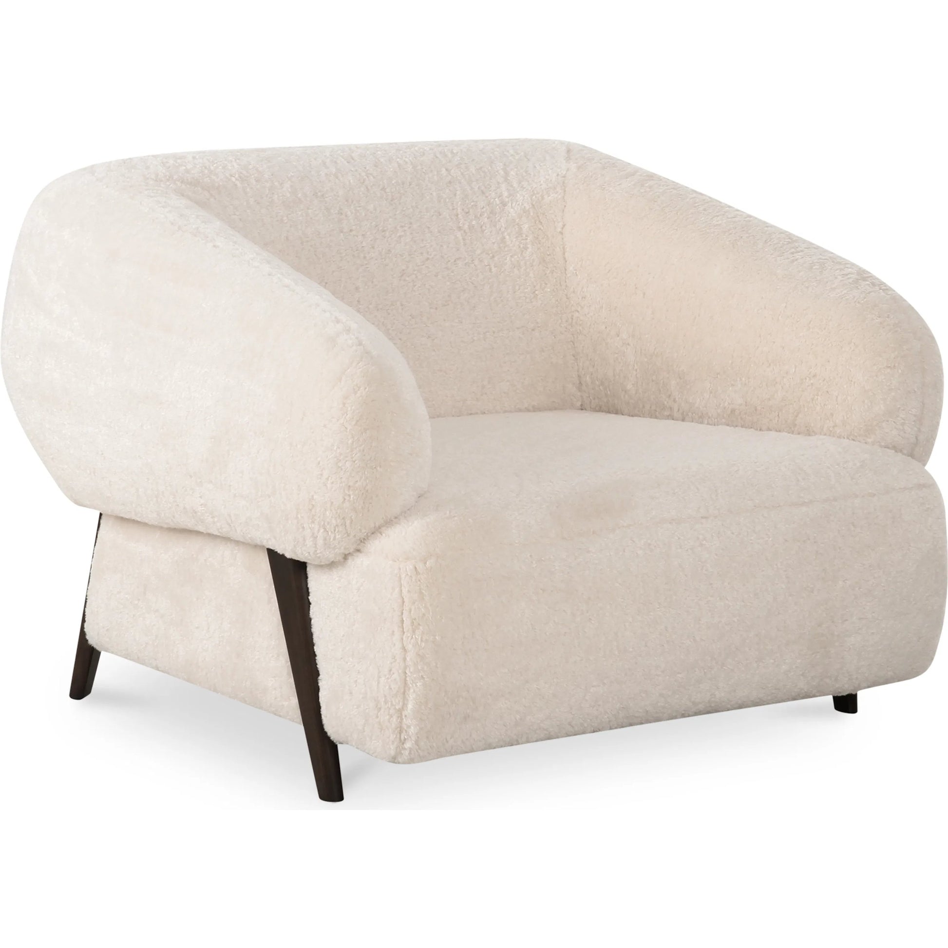 Devlin Lounge Chair by Moe's Home Collection in cream faux fur. Made from upholstery: 100% polyester, ash wood leg, foam, fiber seat, plywood frame in a transitional style.