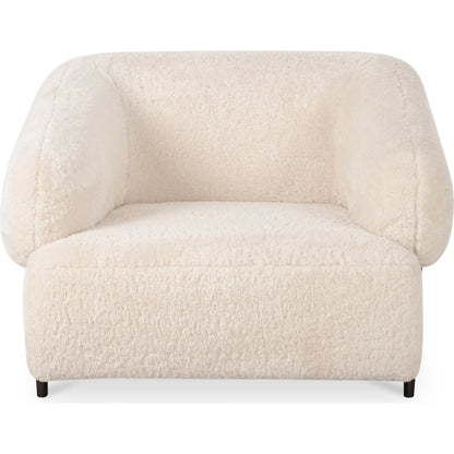 Devlin Lounge Chair by Moe's Home Collection in cream faux fur. Made from upholstery: 100% polyester, ash wood leg, foam, fiber seat, plywood frame in a transitional style.