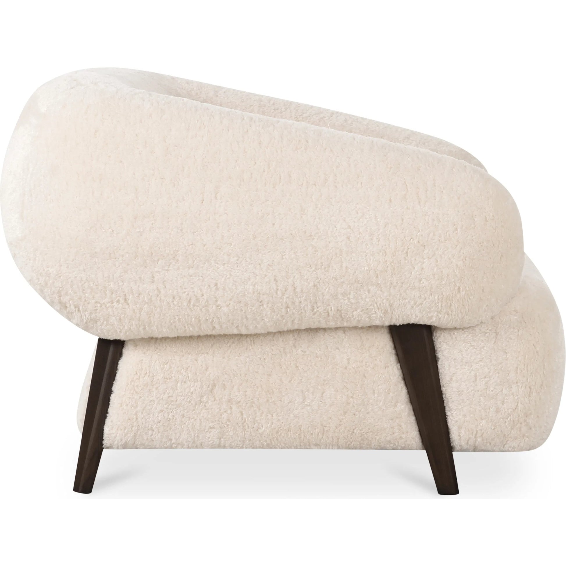 Devlin Lounge Chair by Moe's Home Collection in cream faux fur. Made from upholstery: 100% polyester, ash wood leg, foam, fiber seat, plywood frame in a transitional style.