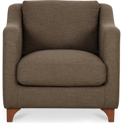 Hewitt Accent Chair Stripe by Moe's Home Collection in beige stripe. Made from upholstery: 100% polyester, birch wood leg, foam, fiber seat, plywood frame in a transitional style.