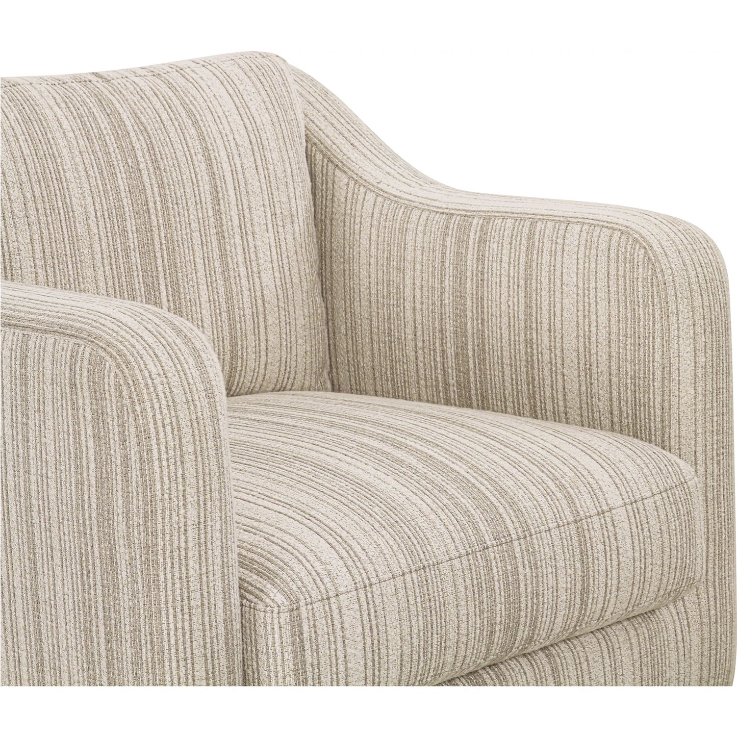 011 SI-2368094 | Closeup | Hewitt Accent Chair Stripe by Moe's Home Collection in beige stripe. Made from upholstery: 100% polyester, birch wood leg, foam, fiber seat, plywood frame in a transitional style.