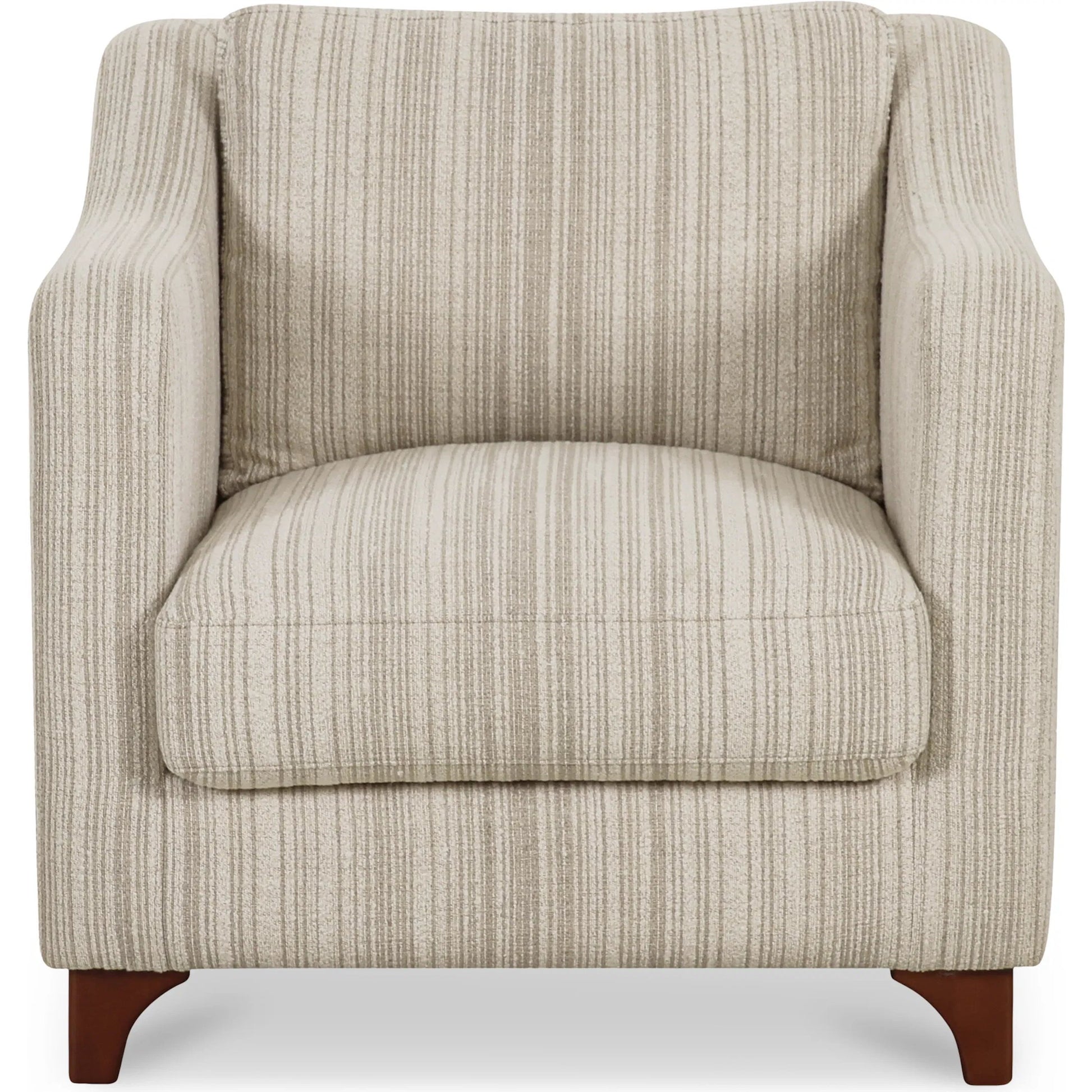 Hewitt Accent Chair Stripe by Moe's Home Collection in beige stripe. Made from upholstery: 100% polyester, birch wood leg, foam, fiber seat, plywood frame in a transitional style.