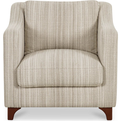 Hewitt Accent Chair Stripe by Moe's Home Collection in beige stripe. Made from upholstery: 100% polyester, birch wood leg, foam, fiber seat, plywood frame in a transitional style.