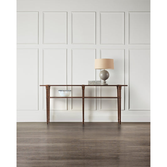 Skinny Console Table by Hooker Furniture in dark acacia. Made from acacia veneers resin, metal sheet in a traditional style.