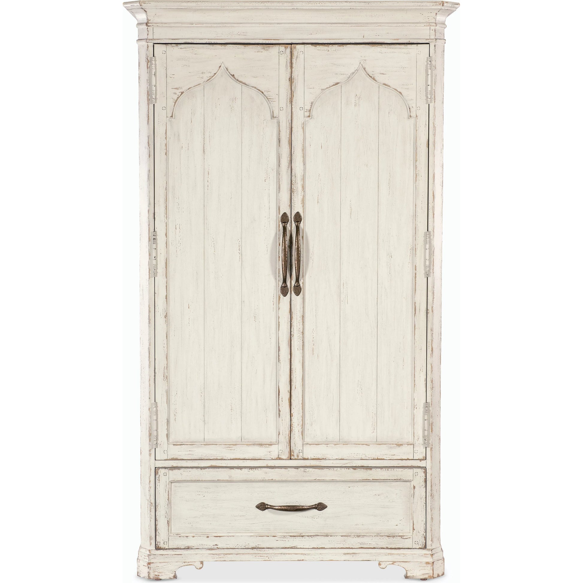 Americana Wardrobe by Hooker Furniture in black and molasses finish. Made from oak veneers in a cottage & farmhouse style.