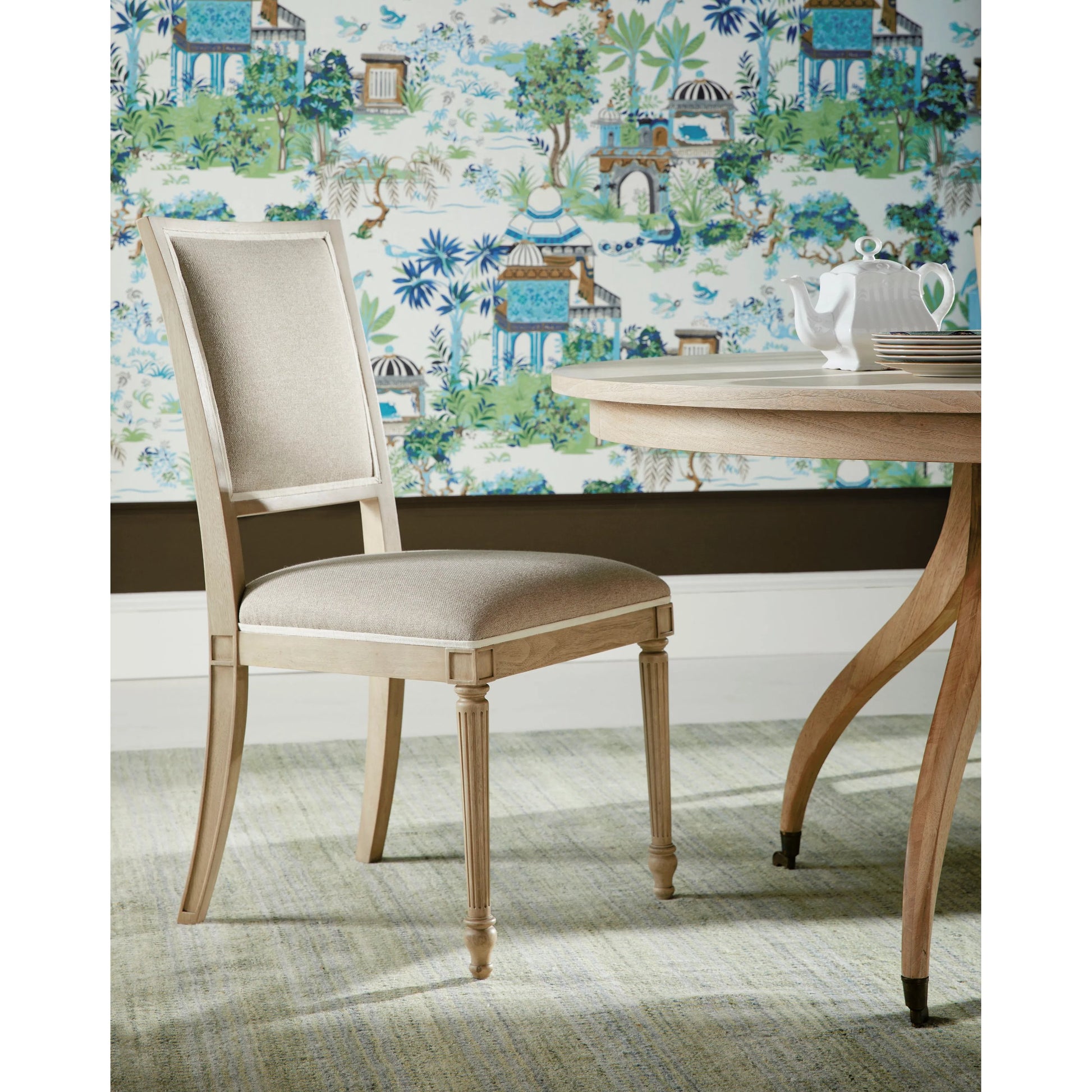 Timeless Flare Uph. Side Chair by Jonathan Charles. Made from beech wood, foam, fabric in a modern style.