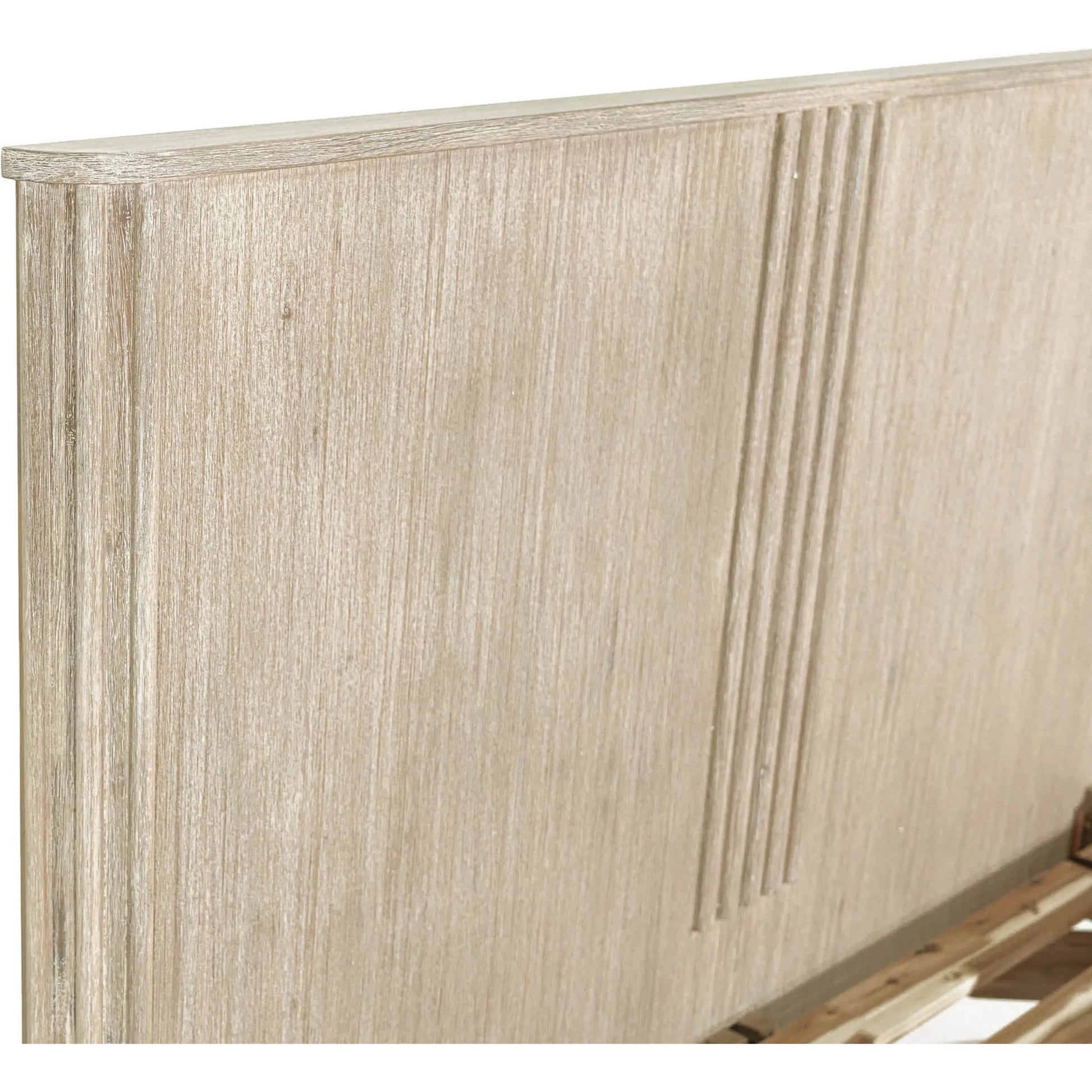 Oasis Bed by LH Imports in beige and natural white washed. Made from solid acacia wood in a transitional style.