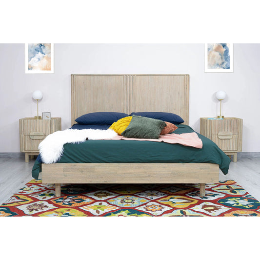 Oasis Bed by LH Imports in beige and natural white washed. Made from solid acacia wood in a unique style.