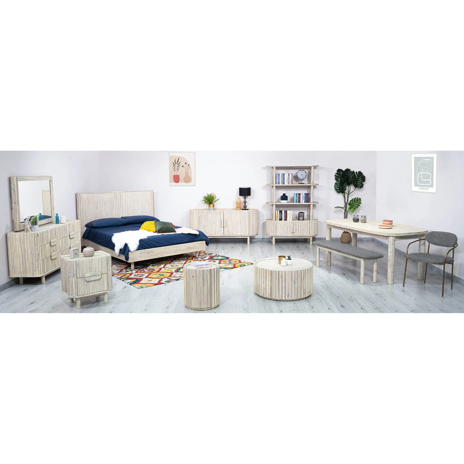 Oasis Bed by LH Imports in beige and natural white washed. Made from solid acacia wood in a transitional style.