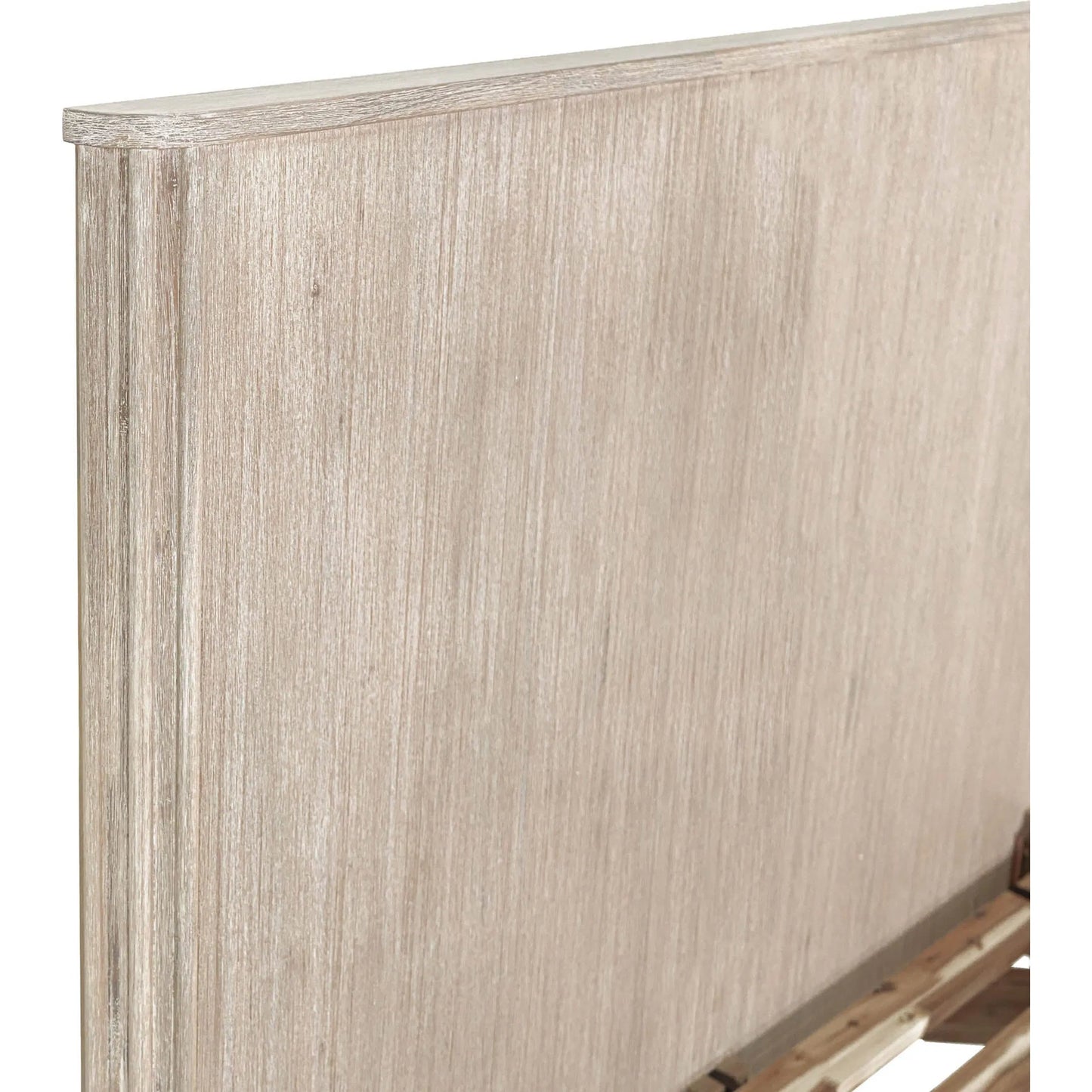 026 SI-2325143 | Closeup | Oasis Bed by LH Imports in beige and natural white washed. Made from solid acacia wood in a transitional style.