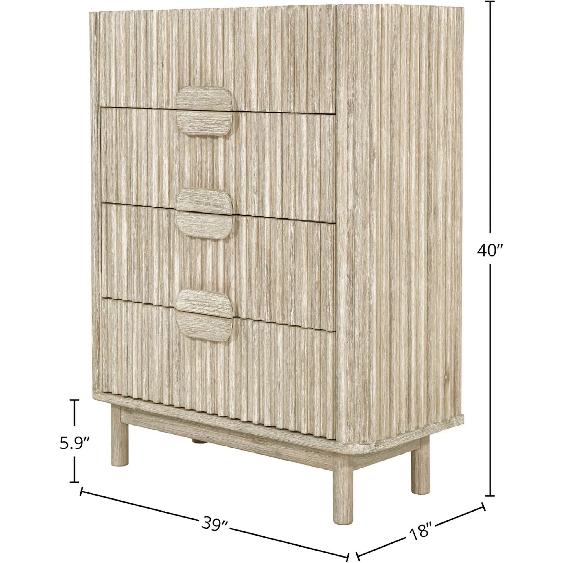 Oasis 4-Drawer Chest by LH Imports in beige and natural white washed. Made from solid acacia wood, mdf acacia veneer in a transitional style.
