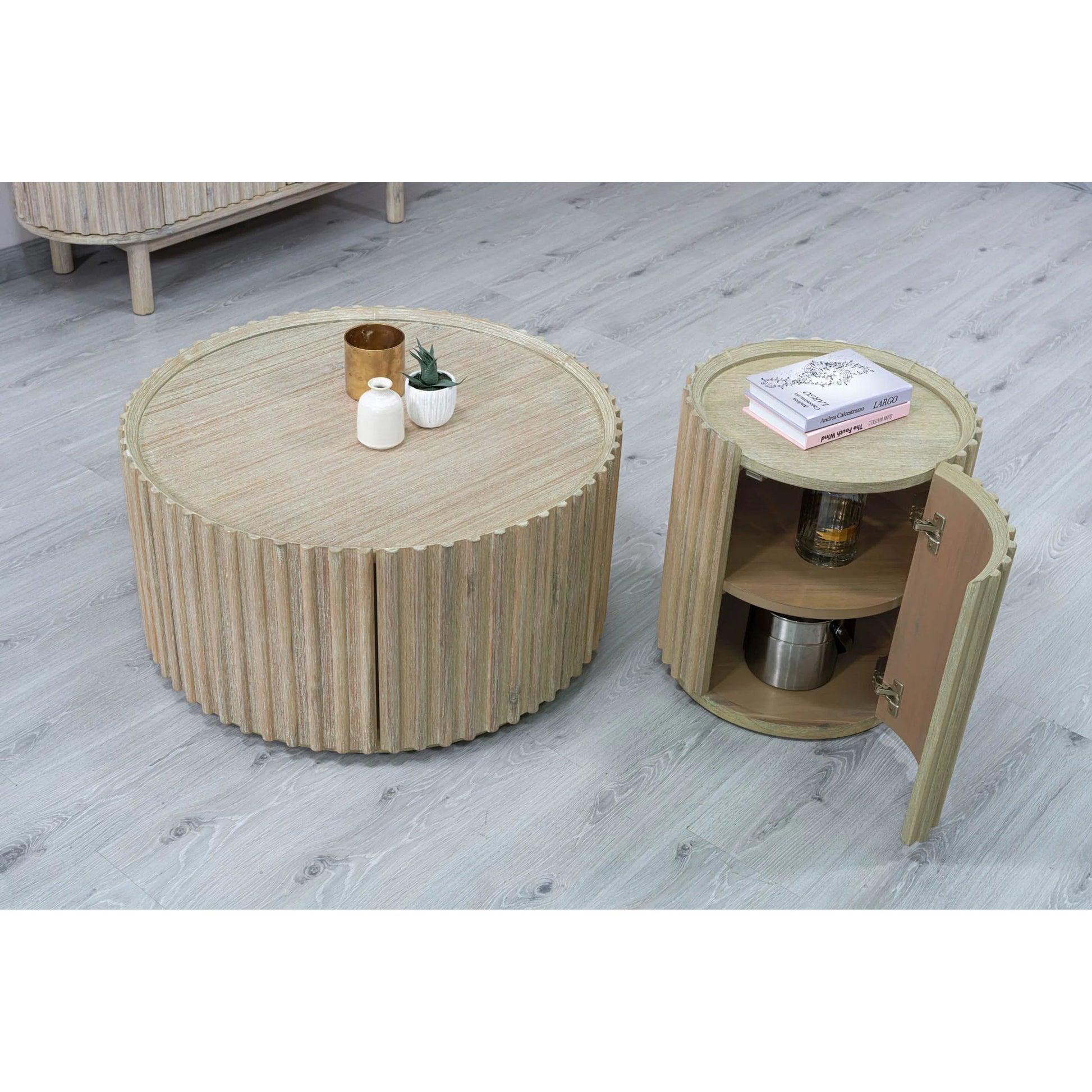 Oasis Side Table by LH Imports in beige and natural white washed. Made from solid acacia wood, mdf acacia veneer in a transitional style.