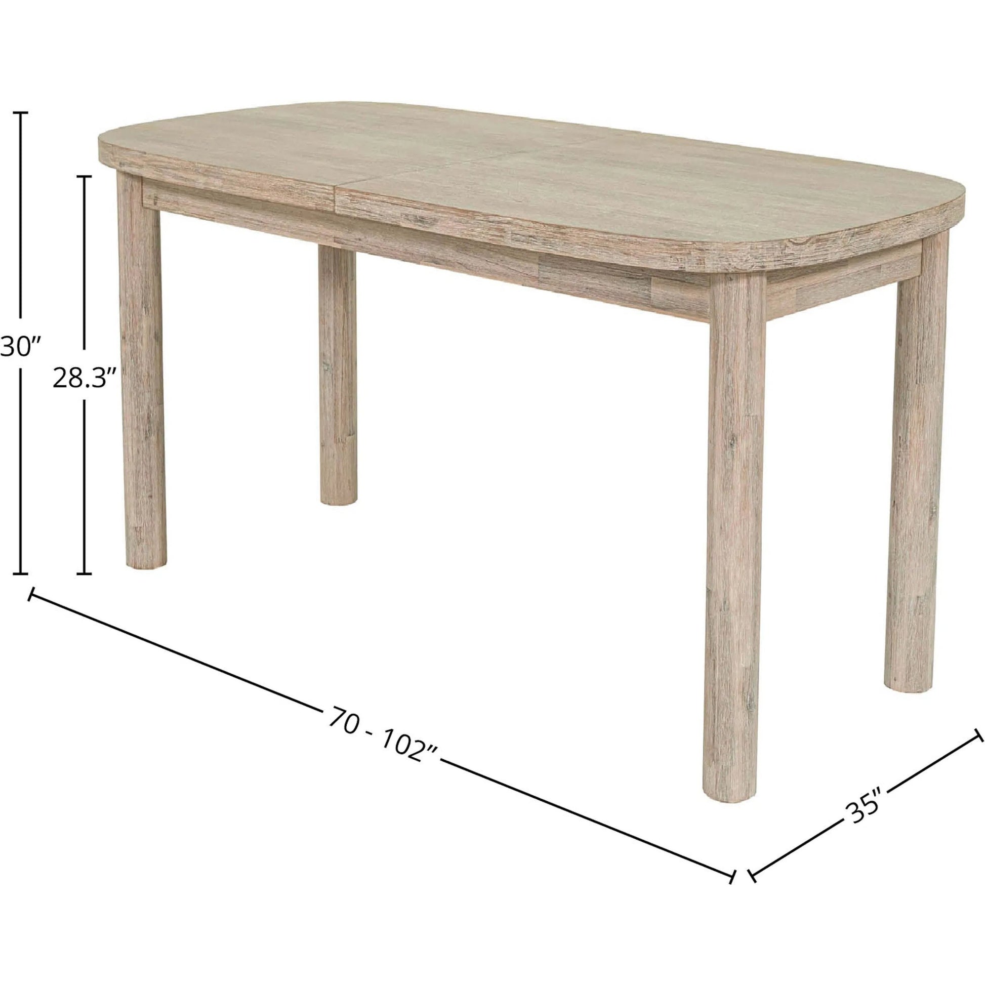 Oasis Extension Dining Table (70"/102") by LH Imports in beige and natural white washed. Made from solid acacia wood in a transitional style.