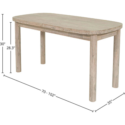 Oasis Extension Dining Table (70"/102") by LH Imports in beige and natural white washed. Made from solid acacia wood in a transitional style.