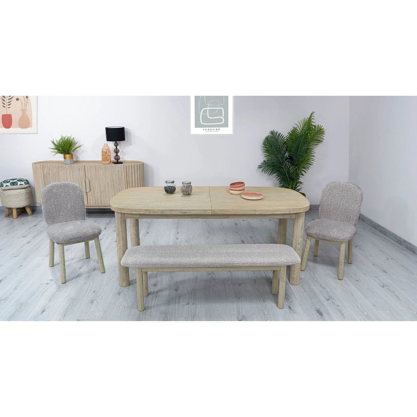 010 SI-2325149 | Lifestyle | Oasis Bench by LH Imports in oatmeal and natural white washed. Made from solid acacia wood, polyester, acrylic, pu foam, polyester fiber in a transitional style.