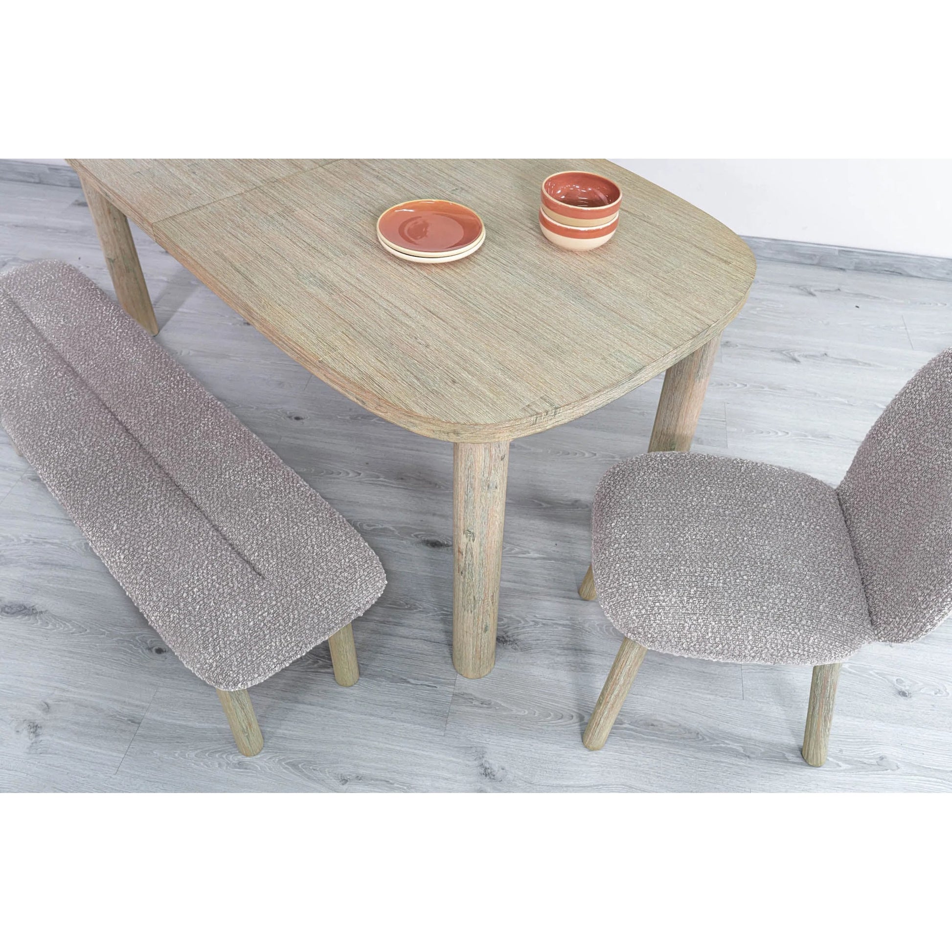 Oasis Bench by LH Imports in oatmeal and natural white washed. Made from solid acacia wood, polyester, acrylic, pu foam, polyester fiber in a transitional style.