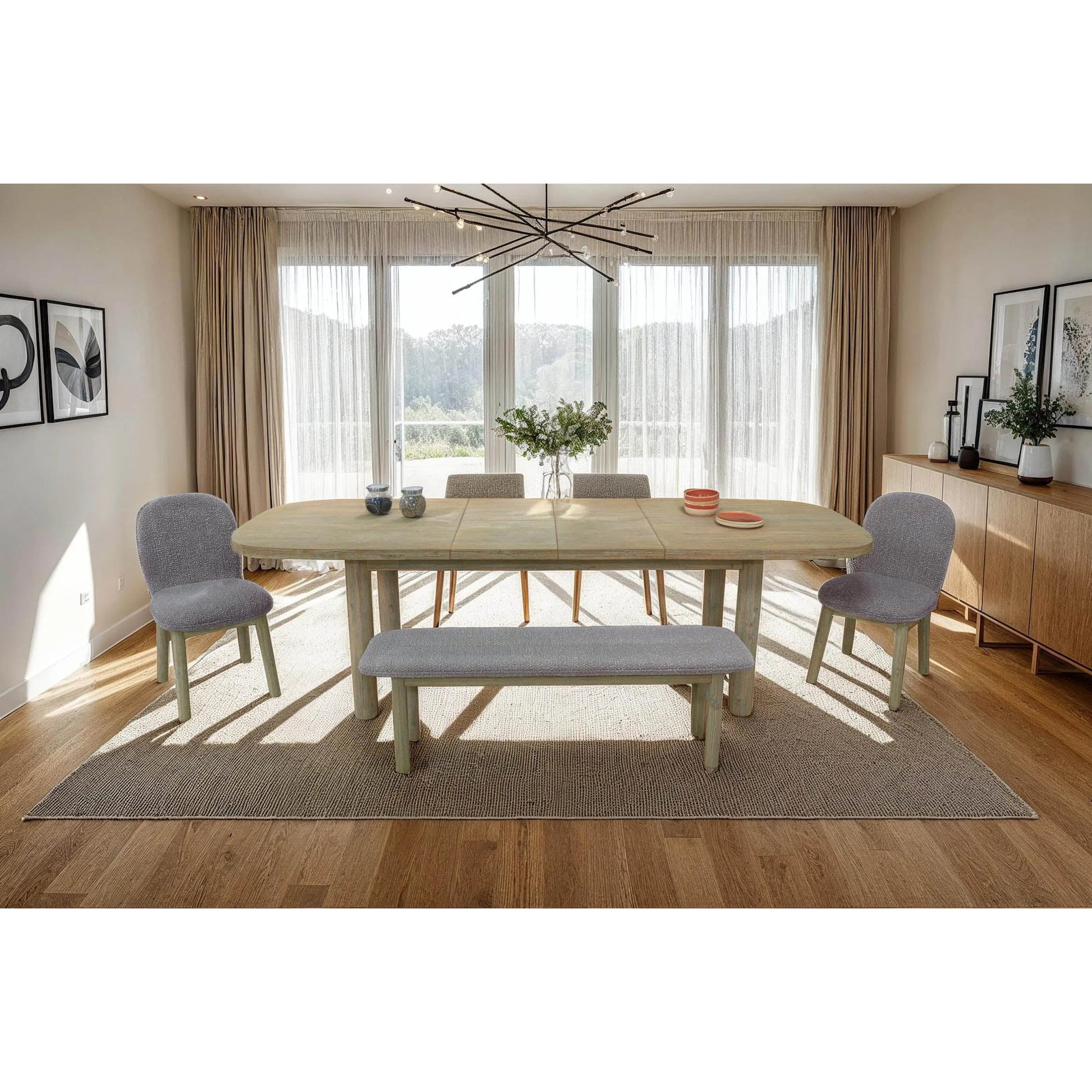 Oasis Bench by LH Imports in oatmeal and natural white washed. Made from solid acacia wood, polyester, acrylic, pu foam, polyester fiber in a transitional style.