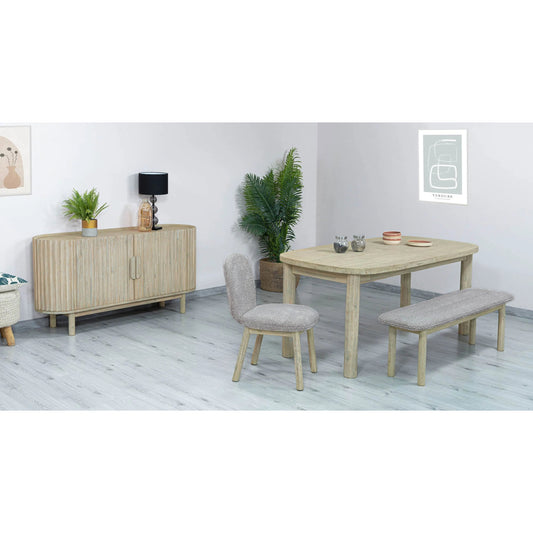 Oasis Bench by LH Imports in oatmeal and natural white washed. Made from solid acacia wood, polyester, acrylic, pu foam, polyester fiber in a unique style.
