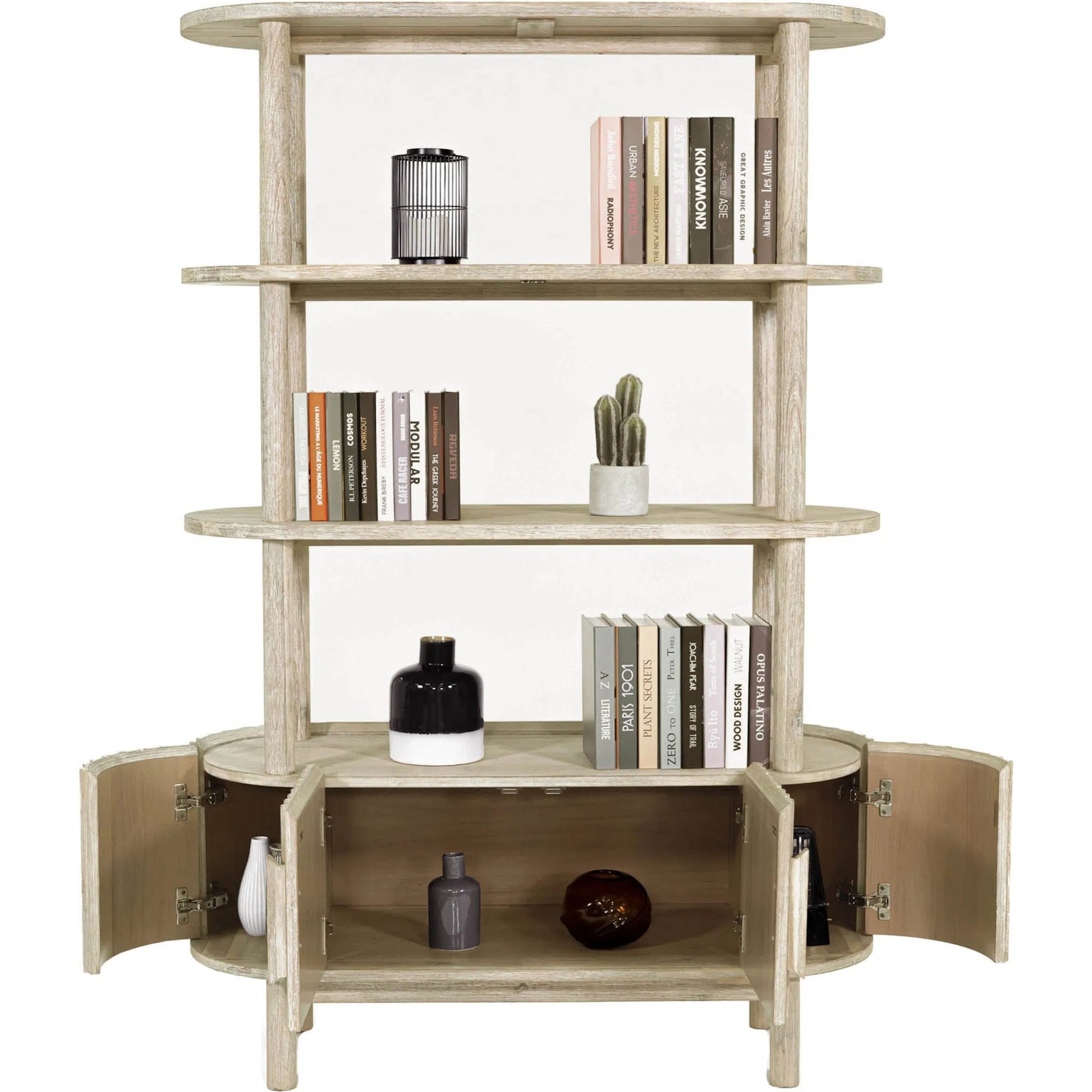 Oasis Bookcase by LH Imports in beige and natural white washed. Made from solid acacia wood, mdf acacia veneer in a transitional style.
