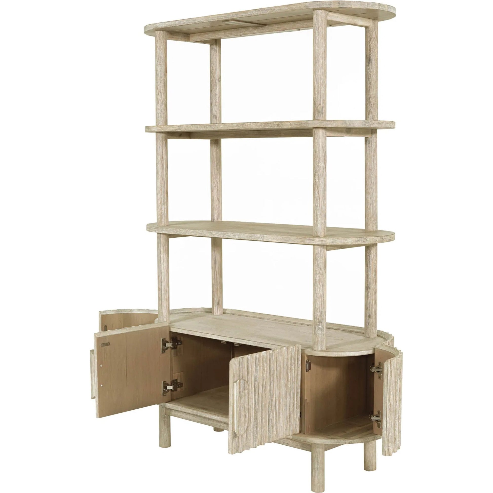 Oasis Bookcase by LH Imports in beige and natural white washed. Made from solid acacia wood, mdf acacia veneer in a transitional style.