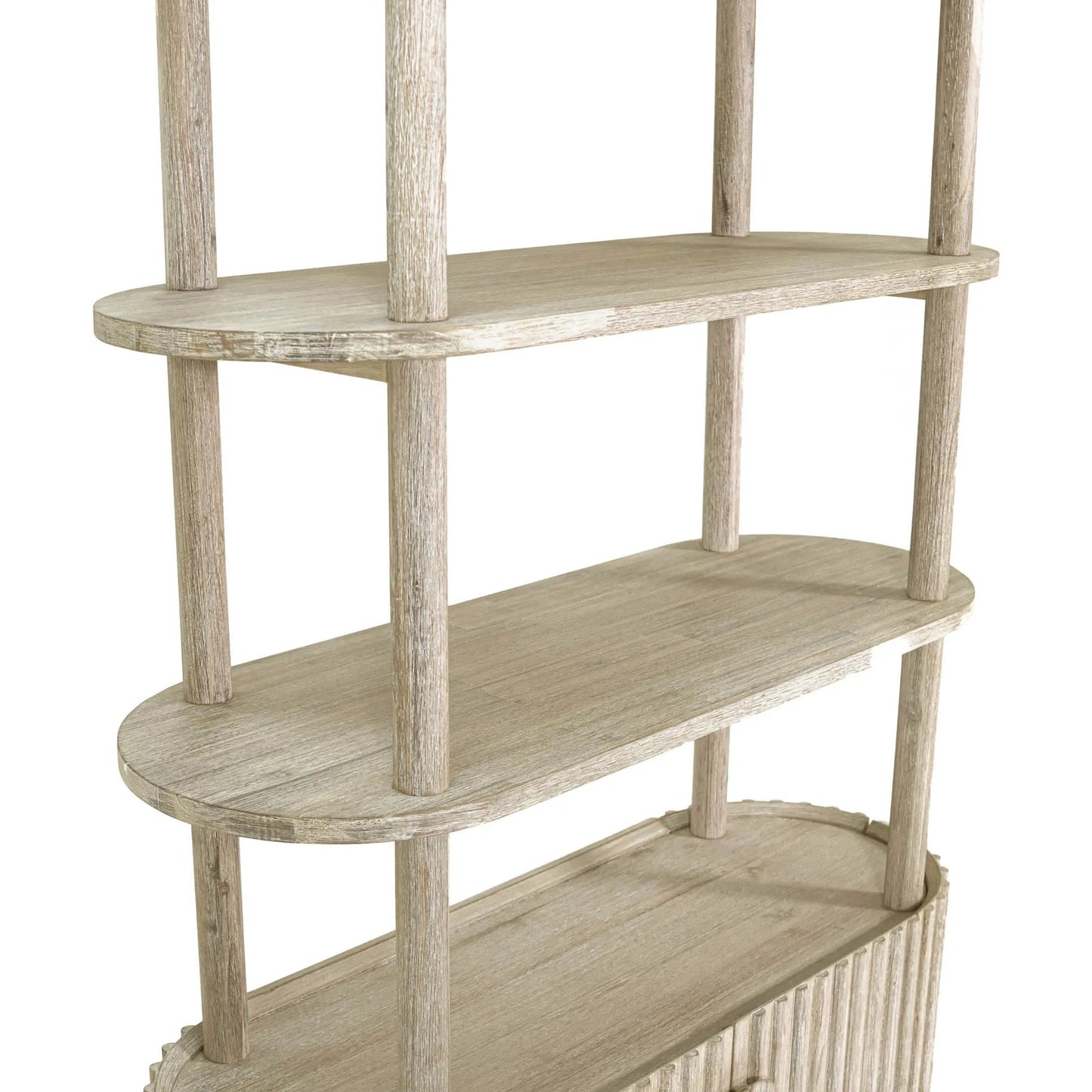 003 SI-2325150 | Closeup | Oasis Bookcase by LH Imports in beige and natural white washed. Made from solid acacia wood, mdf acacia veneer in a transitional style.