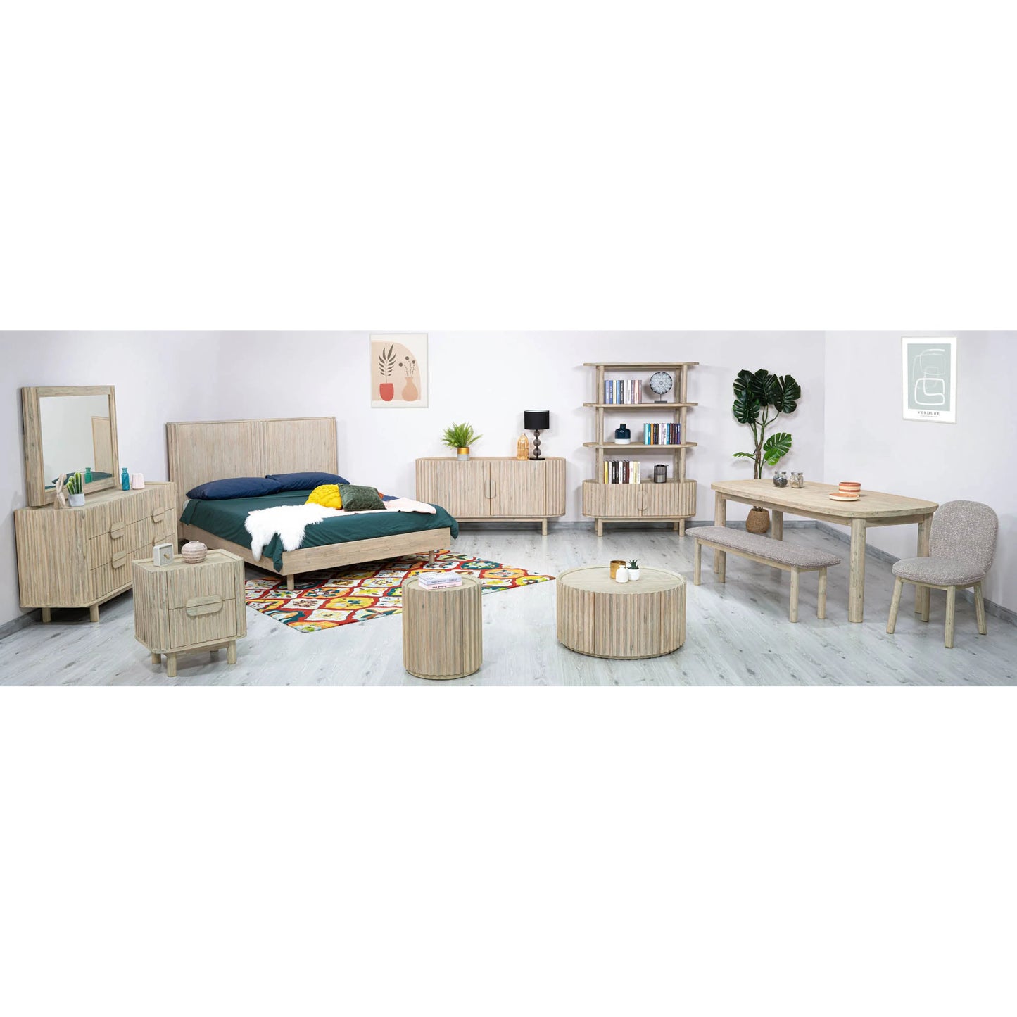 008 SI-2325152 | Lifestyle | Oasis Coffee Table by LH Imports in beige and natural white washed. Made from solid acacia wood, mdf acacia veneer in a transitional style.