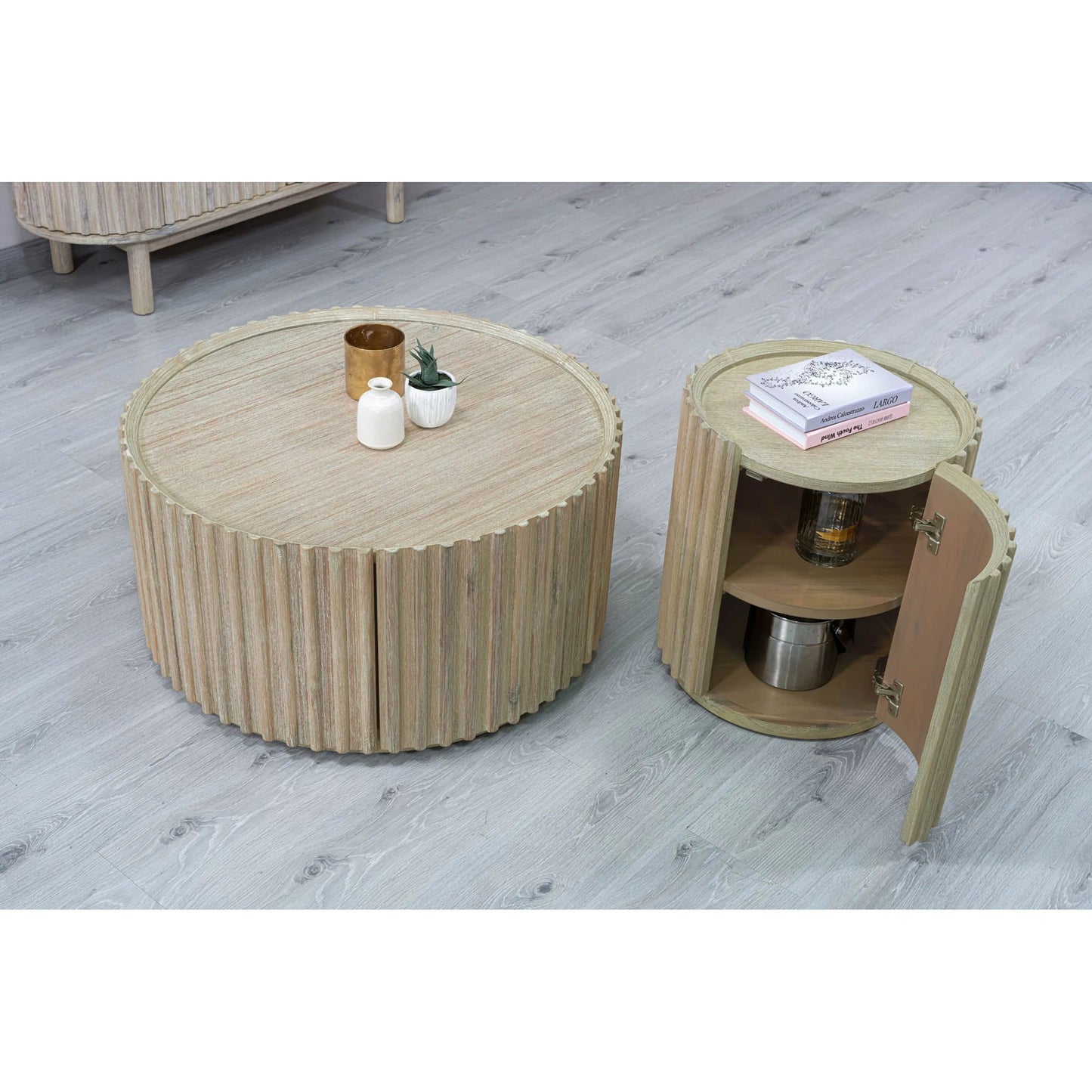 006 SI-2325152 | Lifestyle | Oasis Coffee Table by LH Imports in beige and natural white washed. Made from solid acacia wood, mdf acacia veneer in a transitional style.