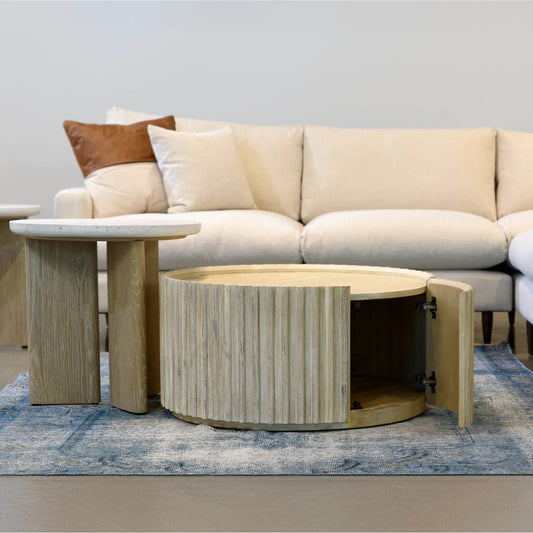 Oasis Coffee Table by LH Imports in beige and natural white washed. Made from solid acacia wood, mdf acacia veneer in a transitional style.