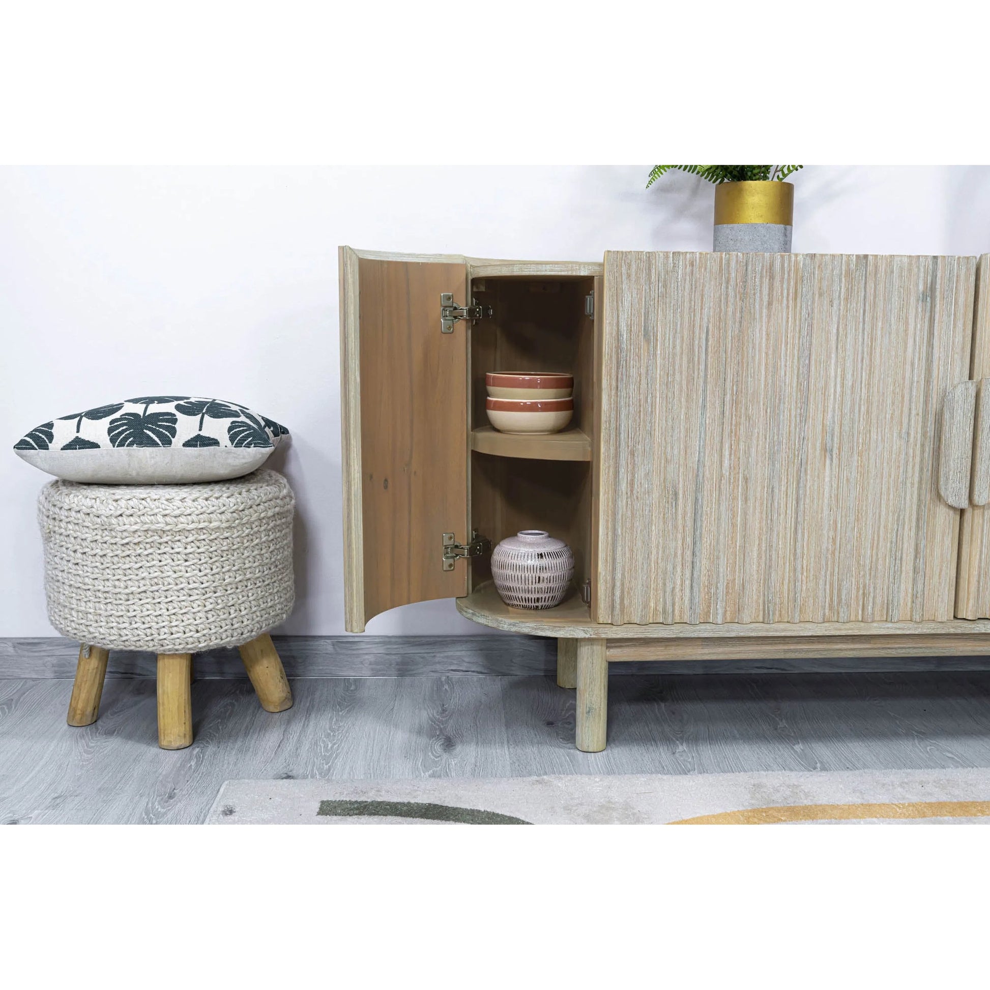 Oasis Sideboard by LH Imports in beige and natural white washed. Made from solid acacia wood, mdf acacia veneer in a transitional style.
