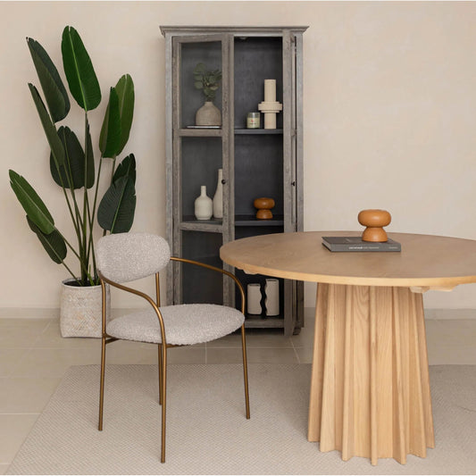 Oasis Arm Dining Chair by LH Imports in pearl grey, bronze and antique bronze. Made from iron, 90% polyester, 10%acrylic, pu foam, polyester fiber in a unique style.