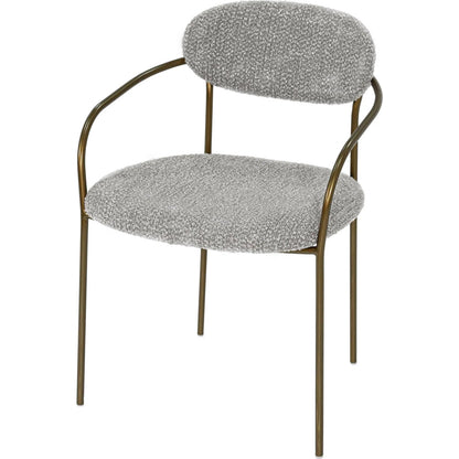 Oasis Arm Dining Chair by LH Imports in pearl grey, bronze and antique bronze. Made from iron, 90% polyester, 10%acrylic, pu foam, polyester fiber in a transitional style.