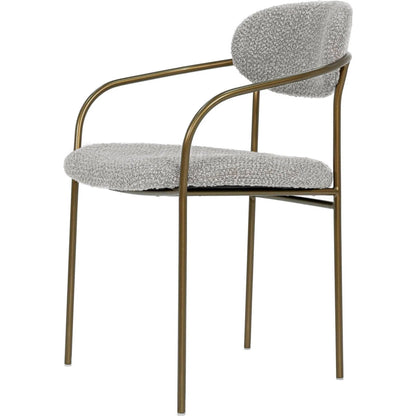 Oasis Arm Dining Chair by LH Imports in pearl grey, bronze and antique bronze. Made from iron, 90% polyester, 10%acrylic, pu foam, polyester fiber in a transitional style.