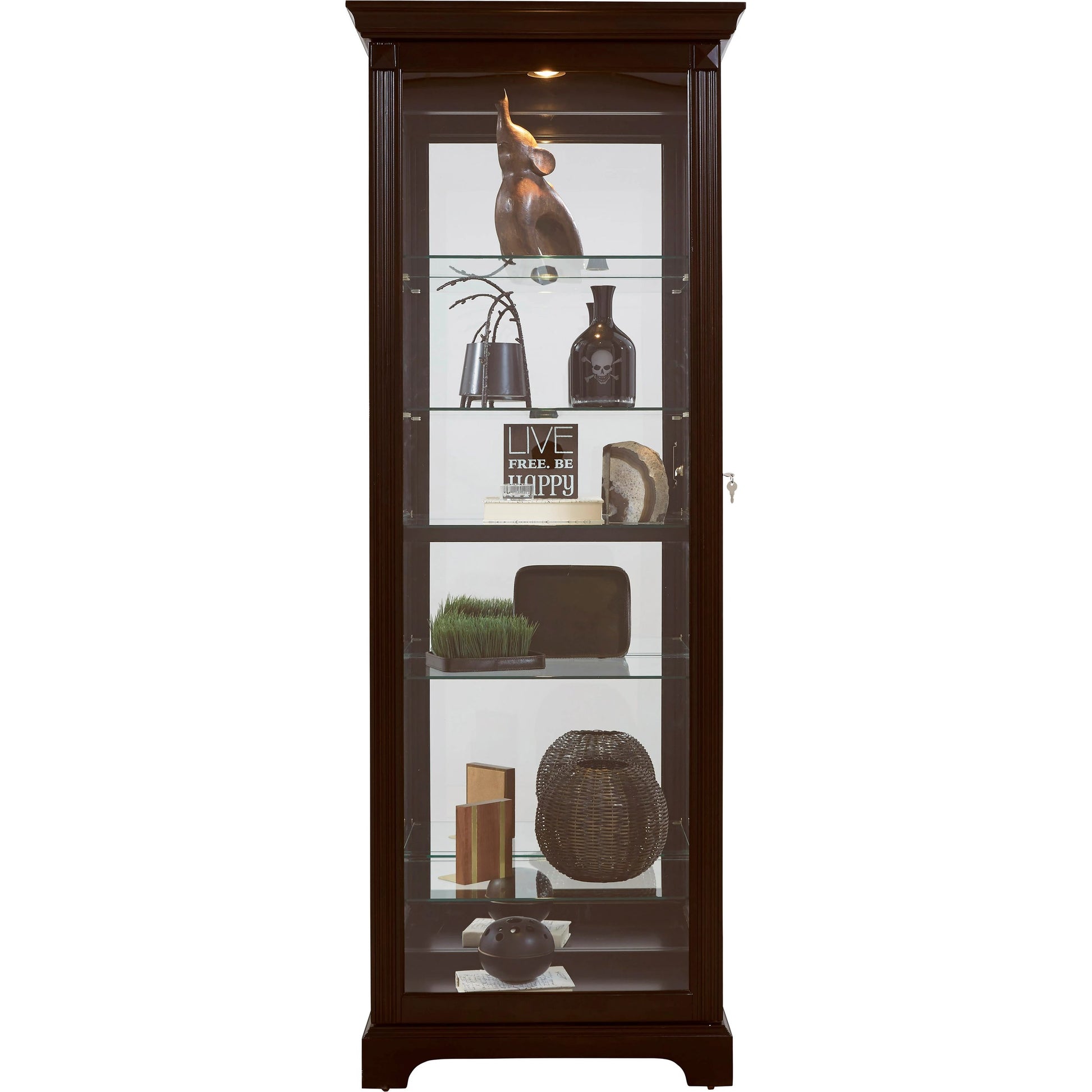 Two Way Sliding Door Curio Cabinet in Cherry Brown by Pulaski Furniture in dark cherry brown. Made from select hardwoods, primavera veneers, manufactured wood, fabric in a traditional style.