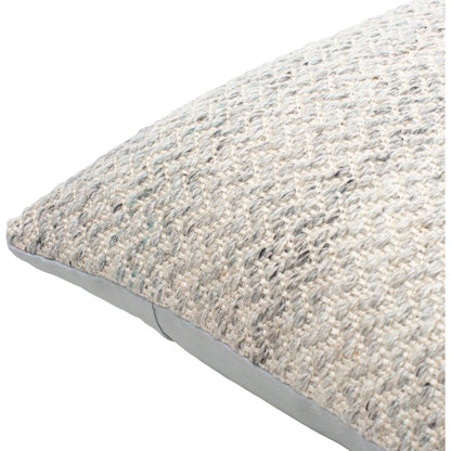 Objective Indoor/Outdoor Pillow by Livabliss in light gray, slate, cream. Made from front: 100% recycled pet yarn, back: 100% polyester in a modern style.