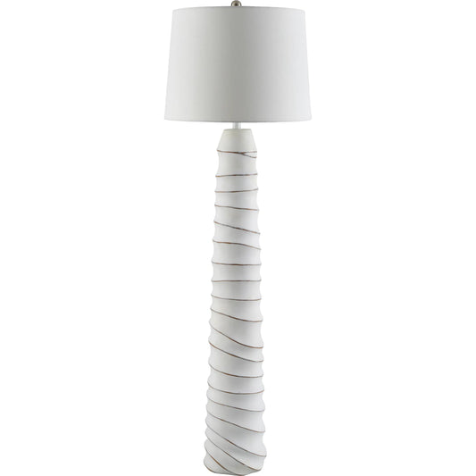 Obelisco Accent Floor Lamp - 535725 by Surya in body: white, shade: white, finial: metallic - silver, harp: metallic - nickel, cord: translucent and hand paintedplated. Made from resin, linen, polystyrene, iron in a unique s