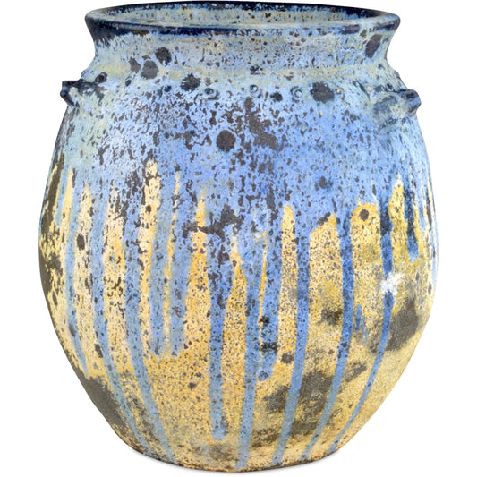 Cinisi Antique Planter by Currey and Company in antique blue. Made from terracotta in a transitional style.