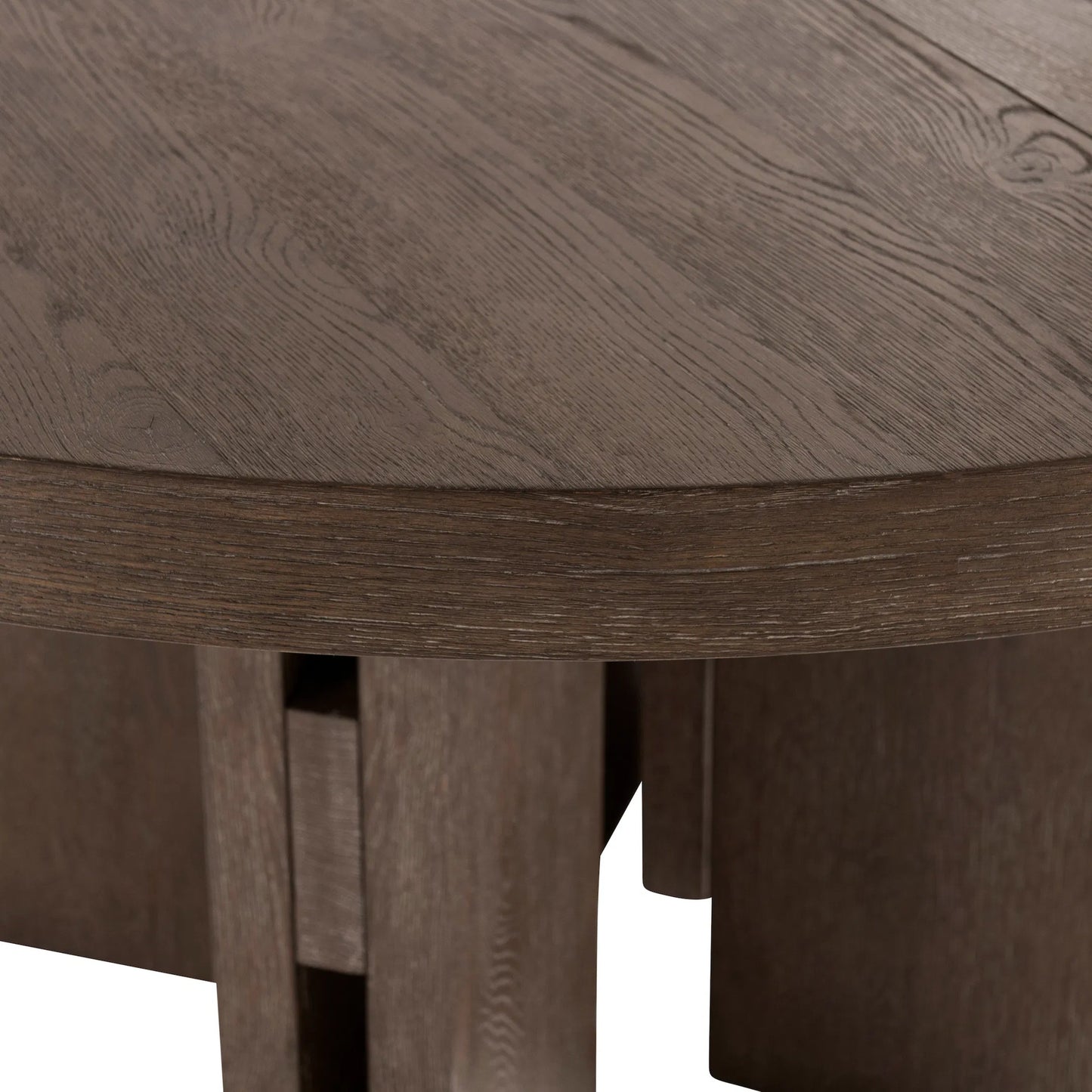 005 SI-2513541 | Closeup | Outline Round Dining Table by Bernhardt in cassel. Made from wood in a transitional style.