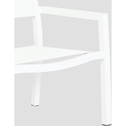 Naples Outdoor Stackable Sling Dining Chair by Sunset West in white. Made from aluminum in a modern style.