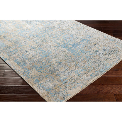 Ocean Rug - 26049 by Surya in blue, ice blue, taupe, light gray. Made from 60% new zealand wool, 40% viscose in a unique style.