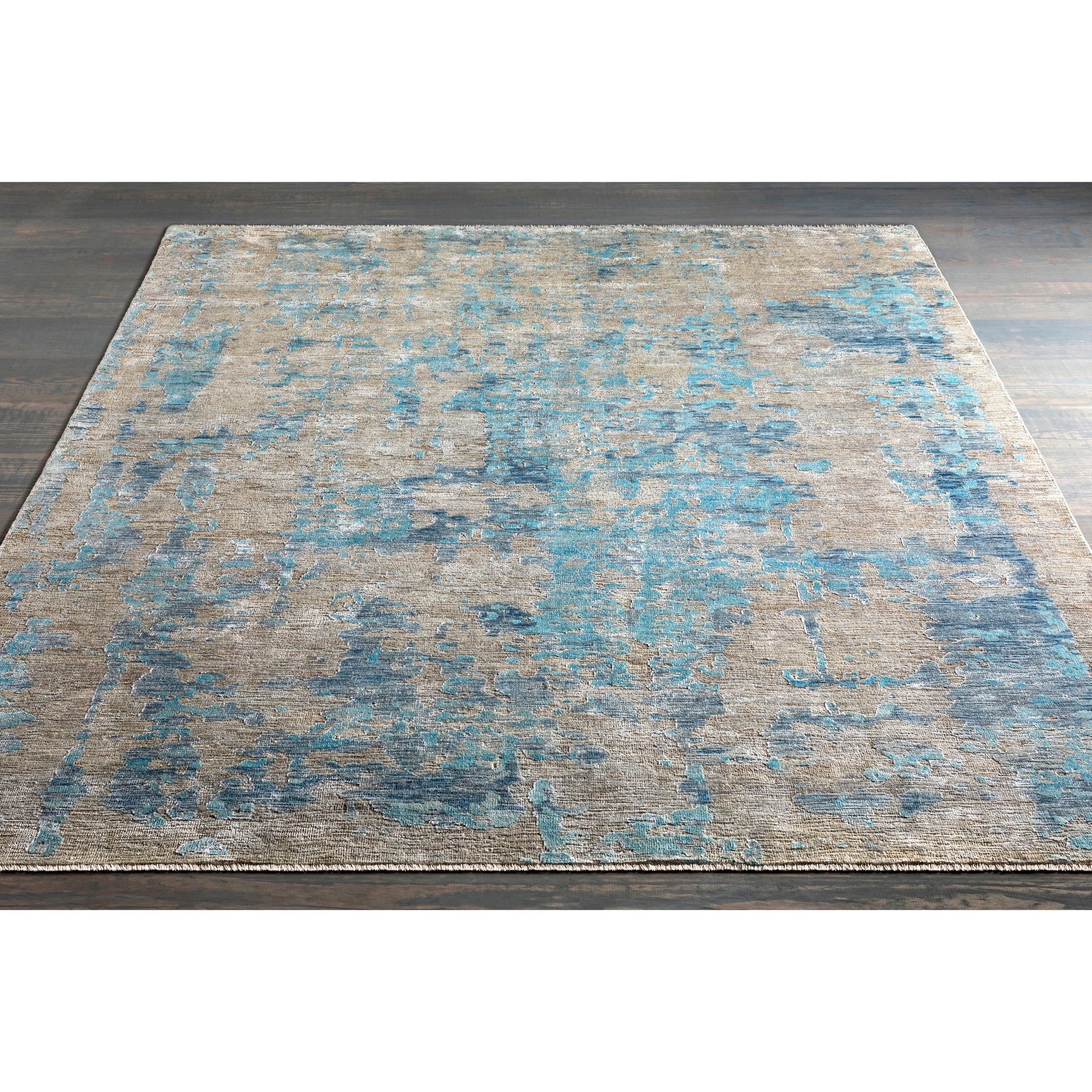 Ocean Rug - 26049 by Surya in blue, ice blue, taupe, light gray. Made from 60% new zealand wool, 40% viscose in a unique style.