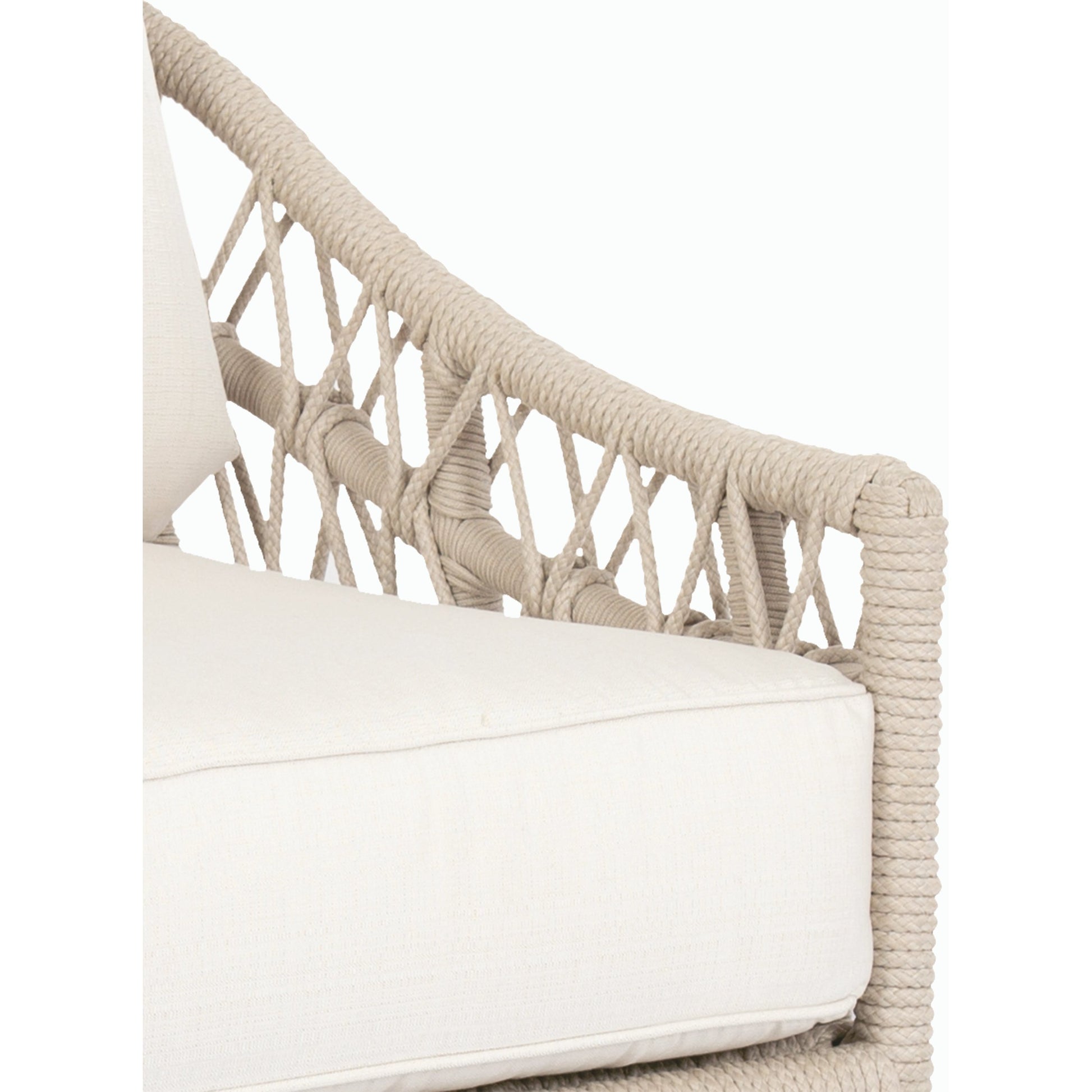 Dana Outdoor Rope Club Chair in Linen Canvas by Sunset West in whites/creams/beiges. Made from olefin rope in a coastal style.