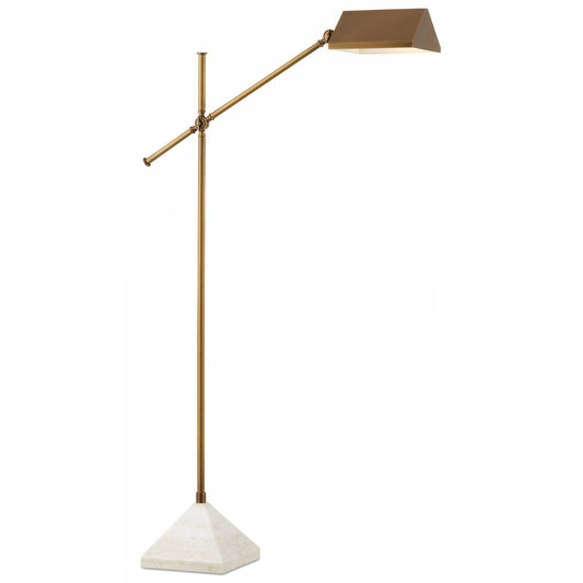 Repertoire Floor Lamp by Currey and Company in antique brass, white. Made from metal, marble in a modern style.