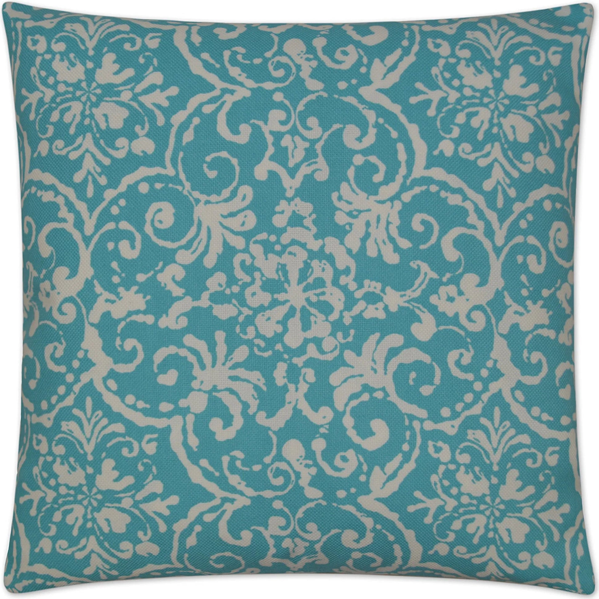 Print Affair Indoor/Outdoor Pillow by DV Kap Home in turquoise. Made from 100% spun polyester in a traditional style.