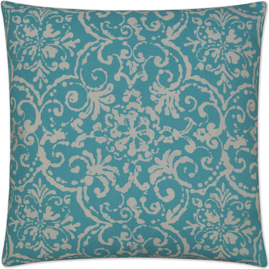 Print Affair Indoor/Outdoor Pillow by DV Kap Home in turquoise. Made from 100% spun polyester in a unique style.