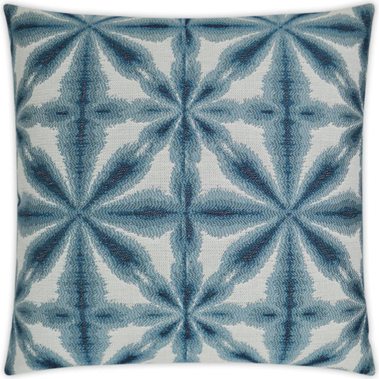 Sunshibo Flower Indoor/Outdoor Pillow by DV Kap Home in blue. Made from 85% solution dyed polyester, 15% solution dyed acrylic in a unique style.