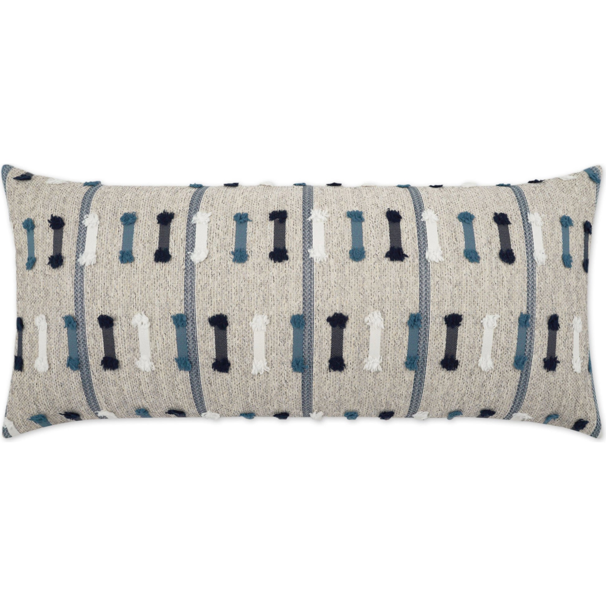 Tassel Stripe Lumbar Pillow by DV Kap Home in grey. Made from 100 % solution dyed polyester in a modern style.