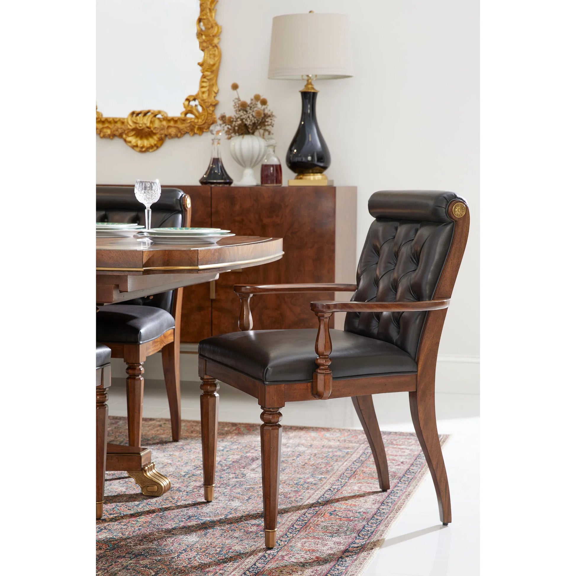Viceroy Arm Chair by Jonathan Charles in viceroy brown santos. Made from local mahogany, leather, brass in a unique style.