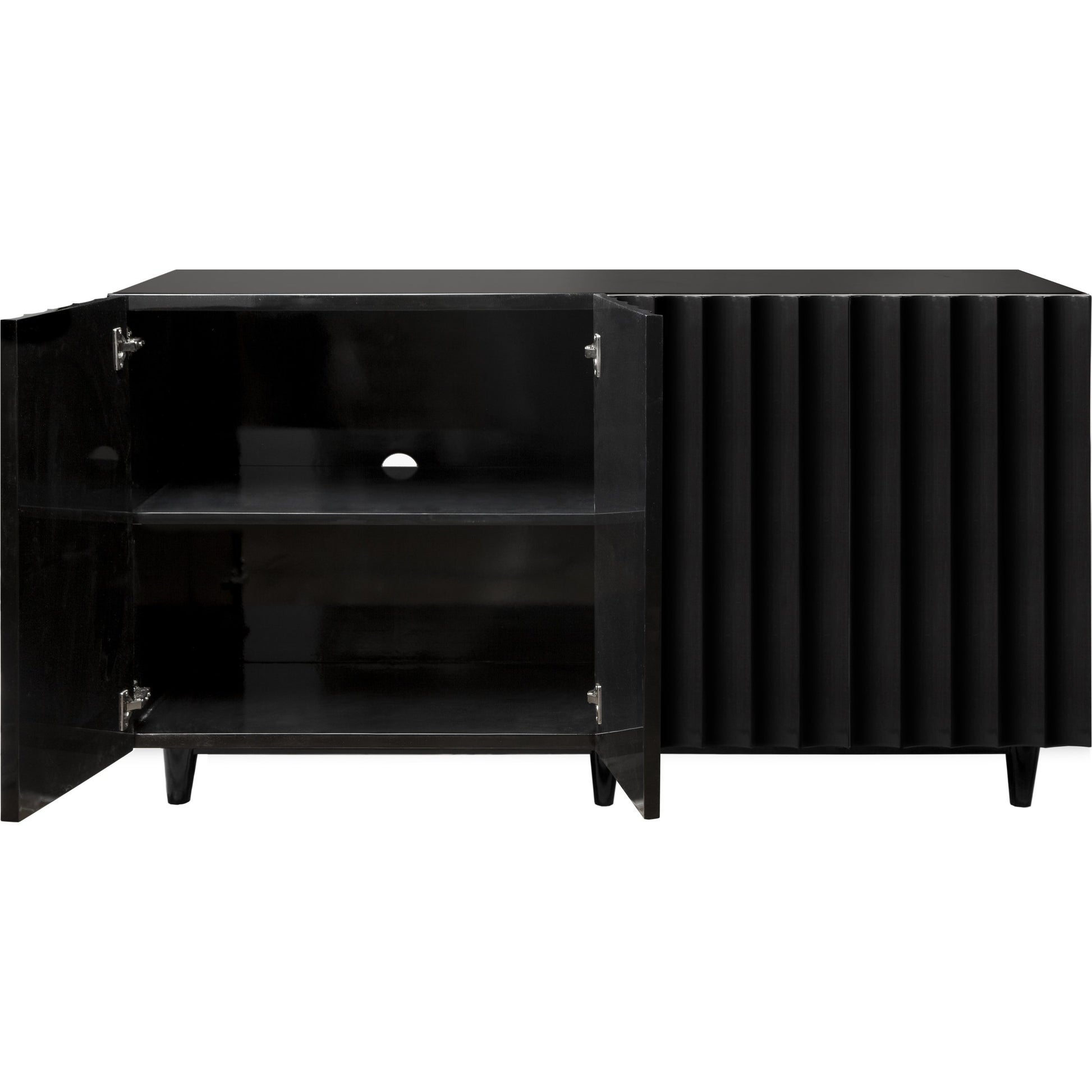 Odette Scalloped Front Cabinet by Worlds Away in black and black. Made from hardwood solids, mdf, metal in a modern style.